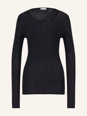 Hanro Koszulka Do Spania Woolen Lace Z Wełną Merynosową I Jedwabiem schwarz CZARNY