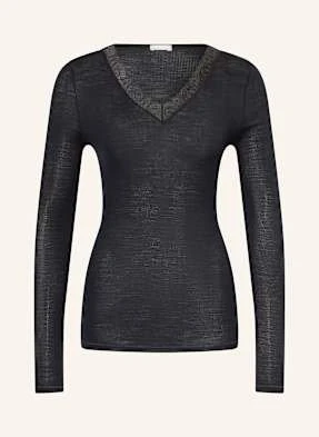 Hanro Koszulka Rekreacyjna Woolen Lace Z Wełny Merino Z Koronką schwarz
