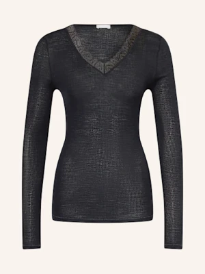 Hanro Koszulka Rekreacyjna Woolen Lace Z Wełny Merino Z Koronką schwarz