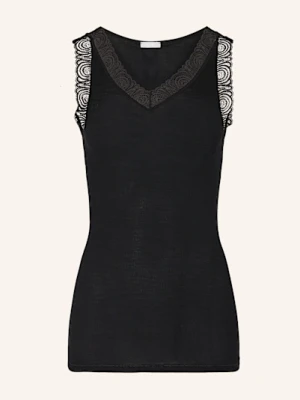 Hanro Top Woolen Lace Z Wełny Merino Z Dodatkiem Jedwabiu schwarz