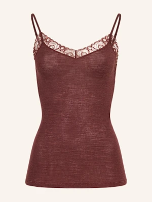 Hanro Top Woolen Lace Z Wełny Merino Z Koronką braun