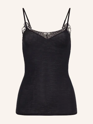 Hanro Top Woolen Lace Z Wełny Merino Z Koronką schwarz