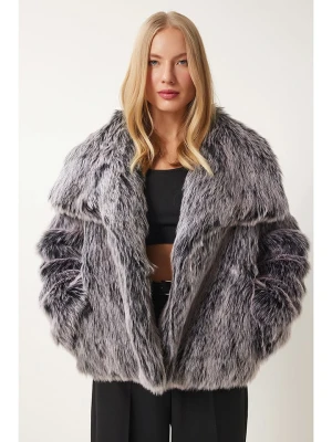Happiness Istanbul Kurtka w kolorze szarym ze sztucznego futra rozmiar: onesize