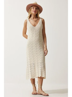 Happiness Istanbul Sukienka dzianinowa w kolorze kremowym rozmiar: onesize