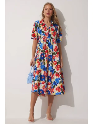 Happiness Istanbul Sukienka w kolorze kremowo-niebiesko-czerwonym rozmiar: 38
