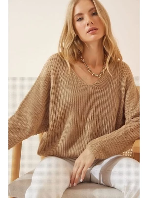 Happiness Istanbul Sweter w kolorze jasnobrązowym rozmiar: onesize