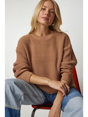Happiness Istanbul Sweter w kolorze jasnobrązowym rozmiar: S/M