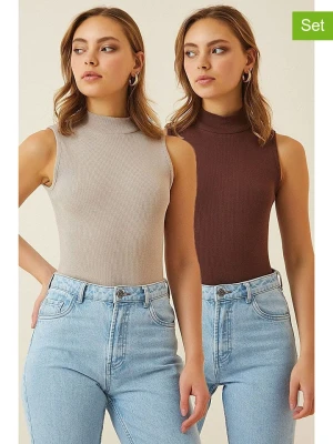 Happiness Istanbul Topy (2 szt.) w kolorze brązowym i beżowym rozmiar: S/M