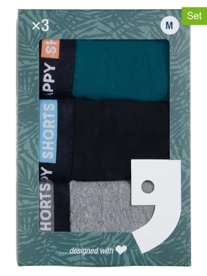 Happy Shorts Bokserki (3 pary) w kolorze granatowo-zielono-szarym rozmiar: M