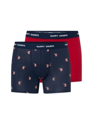 HAPPY SHORTS Bokserki w 2-paku Mężczyźni Bawełna niebieski|czerwony wzorzysty,