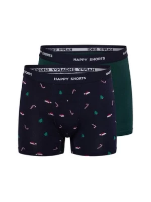 HAPPY SHORTS Bokserki w 2-paku Mężczyźni Bawełna niebieski|zielony wzorzysty,