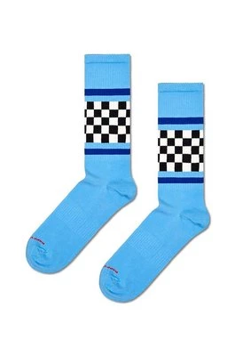 Happy Socks skarpetki Checked Stripe Sneaker Sock kolor niebieski