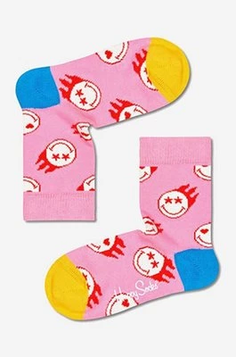 Happy Socks skarpetki dziecięce Flaming SmileyWorld kolor różowy Skarpetki dziecięce Happy Socks Flaming SmileyWorld KSMY01-3000