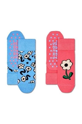 Happy Socks skarpetki dziecięce Kids Flower Anti-Slip Socks 2-pack kolor różowy