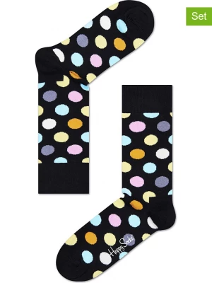 Happy Socks Skarpety (2 pary) "Big Dots" w kolorze czarnym ze wzorem rozmiar: 36-40