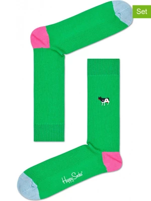 Happy Socks Skarpety (2 pary) "Embroidery" w kolorze zielonym rozmiar: 41-46