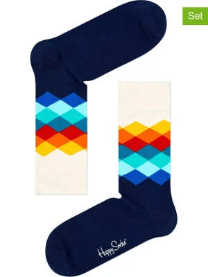 Zdjęcie produktu Happy Socks Skarpety (2 pary) "Faded Diamond" w kolorze granatowo-białym ze wzorem rozmiar: 36-40