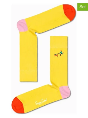 Happy Socks Skarpety (2 pary) "Ribbed Embrodiery Run The Dog" w kolorze żółtym rozmiar: 41-46