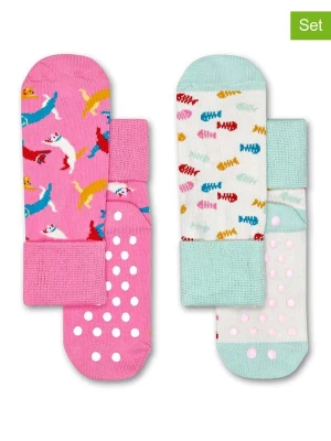 Happy Socks Skarpety (2 pary) w kolorze jasnoróżowo-białym ze wzorem rozmiar: 18-21