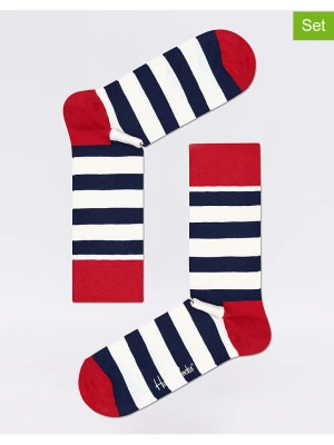 Happy Socks Skarpety (3 pary) "Stripe" w kolorze granatowo-czerwono-białym rozmiar: 36-40