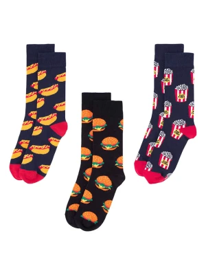 Happy Socks Skarpety (3 pary) w kolorze czarno-pomarańczowo-granatowym rozmiar: 36-40