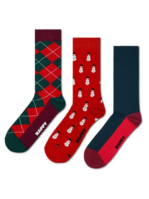 Happy Socks Skarpety antypoślizgowe (3 pary) "Snowman" w kolorze granatowo-czerwonym rozmiar: 41-46