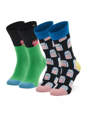 Happy Socks Zestaw 2 par wysokich skarpet dziecięcych KCAT02-9300 Kolorowy