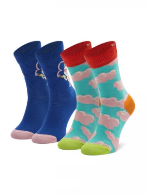 Happy Socks Zestaw 2 par wysokich skarpet dziecięcych KCLO02-6300 Kolorowy