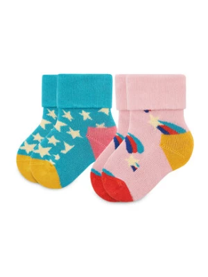Happy Socks Zestaw 2 par wysokich skarpet dziecięcych KSST45-6300 Kolorowy
