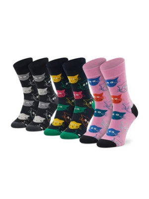 Happy Socks Zestaw 3 par wysokich skarpet unisex XMJA08-0150 Czarny