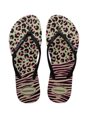 Havaianas japonki SLIM ANIMALS damskie kolor czarny na płaskim obcasie 4147964.0006