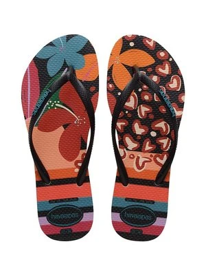 Havaianas japonki SLIM PATCHWORK damskie kolor czarny na płaskim obcasie 4148944.9446