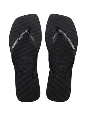 Havaianas japonki SQUARE LOGO METALLIC damskie kolor czarny na płaskim obcasie 4148257.2976