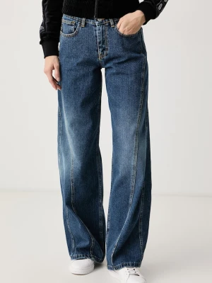 Haveone jeansy wide leg damskie niebieski