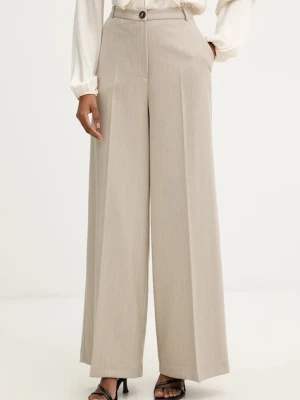 Haveone spodnie damskie kolor beżowy szerokie high waist PGE-P065
