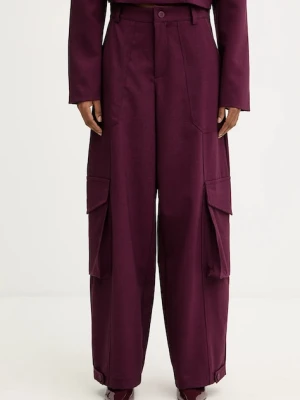Haveone spodnie damskie kolor bordowy proste high waist PSO-P040