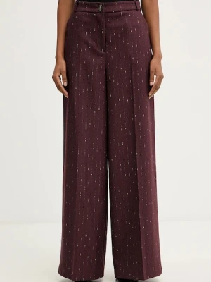 Haveone spodnie damskie kolor bordowy szerokie high waist PGE-P065