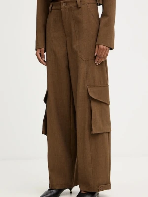 Haveone spodnie damskie kolor brązowy proste high waist PSO-P040
