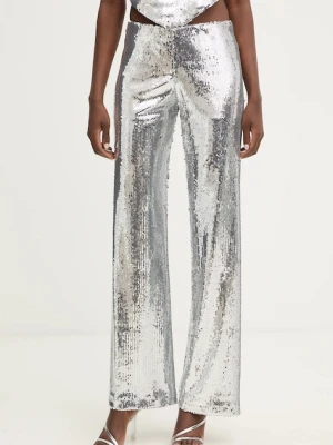 Haveone spodnie damskie kolor srebrny szerokie high waist PGE-P259