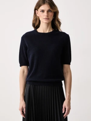 Haveone sweter z krótkim rękawem damski z kaszmirem granatowy