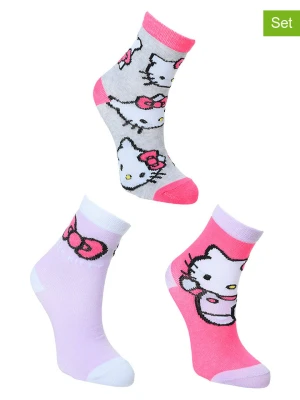 Zdjęcie produktu Hello Kitty Skarpety (3 pary) "Hello Kitty" w kolorze różowo-fioletowo-szarym rozmiar: 31-34
