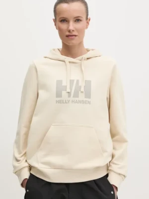 Helly Hansen bluza bawełniana HH LOGO 2.0 damska kolor beżowy z kapturem z nadrukiem 34460