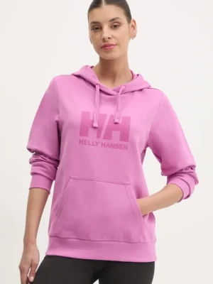 Zdjęcie produktu Helly Hansen bluza bawełniana HH LOGO 2.0 damska kolor fioletowy z kapturem z nadrukiem 34460