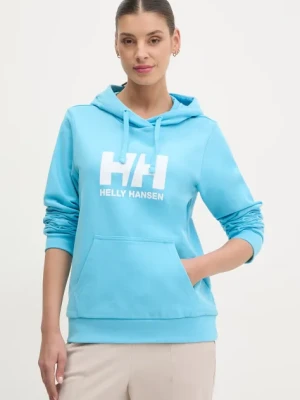 Helly Hansen bluza bawełniana HH LOGO 2.0 damska kolor niebieski z kapturem z nadrukiem 34460