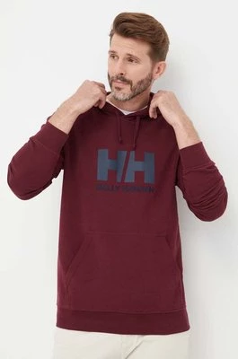 Helly Hansen bluza bawełniana HH LOGO HOODIE męska kolor bordowy z kapturem z aplikacją 33977