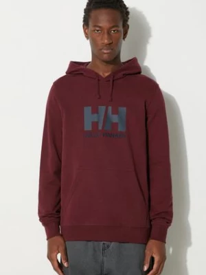 Helly Hansen bluza bawełniana HH LOGO HOODIE męska kolor bordowy z kapturem z aplikacją 33977