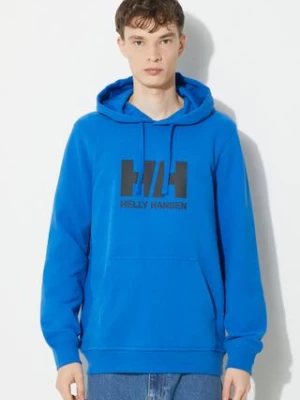 Helly Hansen bluza bawełniana HH LOGO HOODIE męska kolor niebieski z kapturem z aplikacją 33977