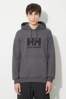 Helly Hansen bluza bawełniana HH LOGO HOODIE męska kolor szary z kapturem z aplikacją 33977