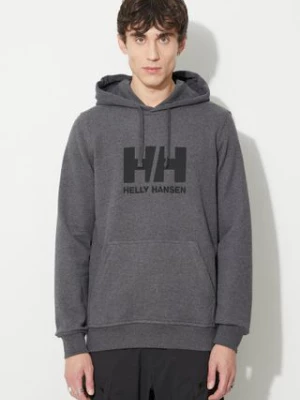 Helly Hansen bluza bawełniana HH LOGO HOODIE męska kolor szary z kapturem z aplikacją 33977