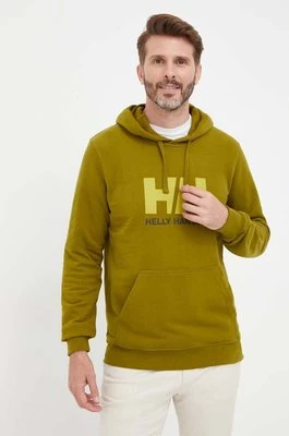 Helly Hansen bluza bawełniana HH LOGO HOODIE męska kolor zielony z kapturem z aplikacją 33977
